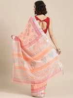 Cotton Linen Peach Ethnic Motif Woven Designed Khadi Saree with Unstitched Blouse