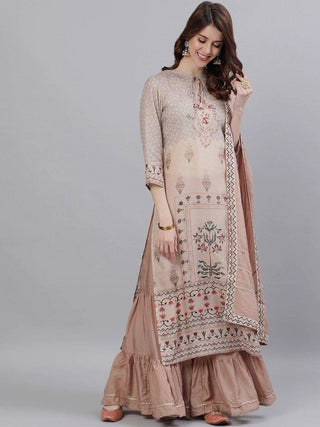 Peach Embroidered Sharara Suit Set - Ria Fashions