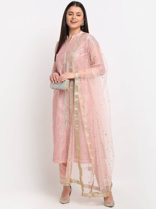 Pink Straight cut Suit Set with Net Dupatta - Ria Fashions
