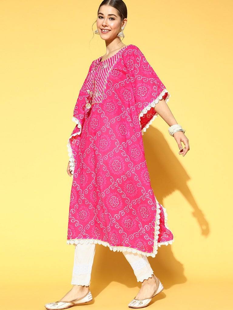 Pink Bandhani Print Kaftan Trouser Set - Ria Fashions