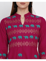 Pink Elephant Print Anarkali Style Kurta - Ria Fashions