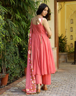 Cotton Peach Floral Anarkali Suit Set with  Dupatta - Ria Fashions