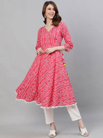 Pink Bandhani Print Anarkali Kurta - Ria Fashions