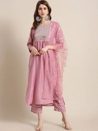 Pink Kurta Suit Set with Dupatta - Ria Fashions