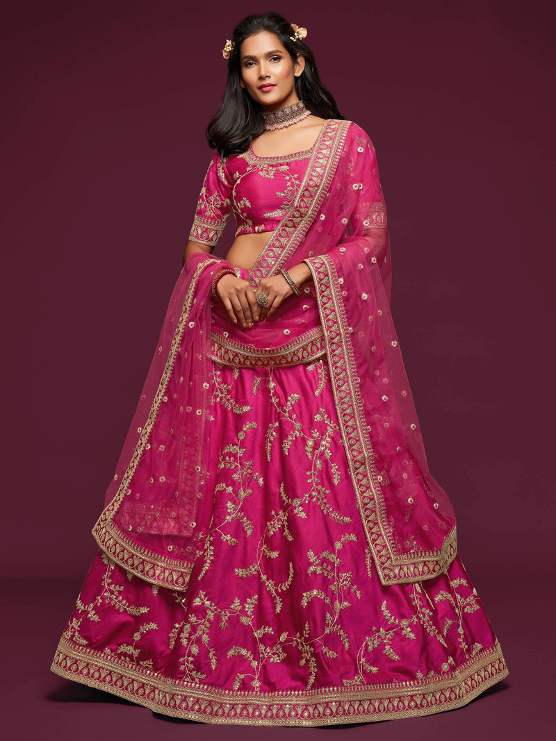 Pink Embroidered Silk Lehenga Choli Set - Ria Fashions