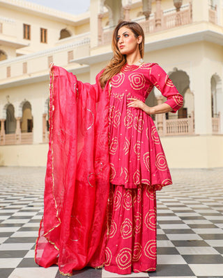 Red Sharara Suit Set with Dupatta - Ria Fashions