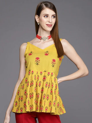 Yellow & Pink Floral Print A Line Top
