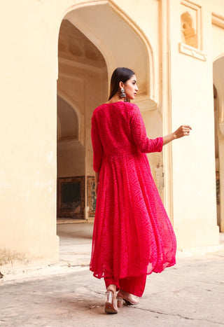 Georgette Pink Bhandej Print Anarkali - Ria Fashions