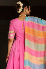 Pink Cotton Angrakha Anarkali Suit Set - Ria Fashions