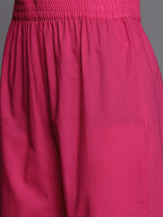 Pink Cotton Bandhani Print Suit Set with Chiffon Dupatta