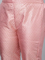 Pink Poly Silk Gold Foil Print Kurta Palazzo Set - Ria Fashions