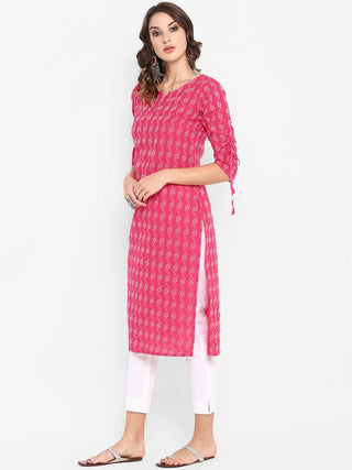 Cotton Pink Woven Designed Straight Cut Kurta