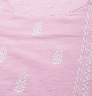 Cotton Pink & White Motif Print Kurta