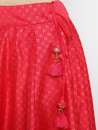 Pink Poly Silk Foil Print Lehenga Choli Set with Dupatta - Ria Fashions