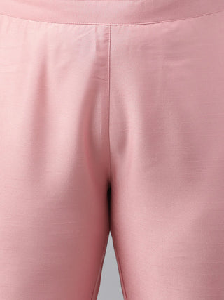 Pink Poly Silk Kurta Foil Print Kurta Pant Set