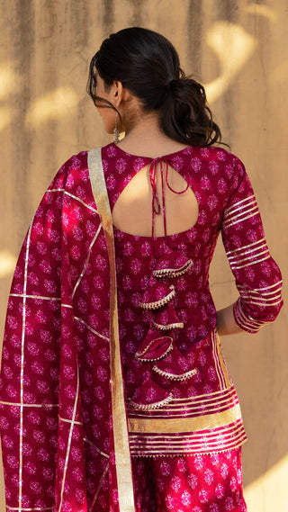 Pink Cotton Print & Lace Detailing Sharara Set with Dupatta