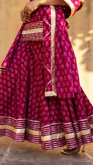 Pink Cotton Print & Lace Detailing Sharara Set with Dupatta