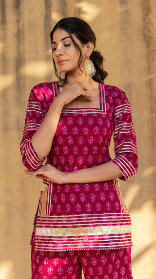 Pink Cotton Print & Lace Detailing Sharara Set with Dupatta