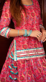 Cotton Pink Printed Kurta Skirt Set with Soft Net Dupatta