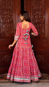Cotton Pink Printed Kurta Skirt Set with Soft Net Dupatta
