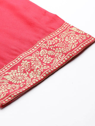 Pink Viscose Rayon Printed Suit Set with Dupatta