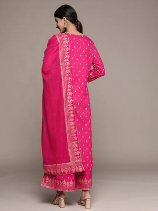 Pink Cotton Embroidered Sharara Set with Dupatta
