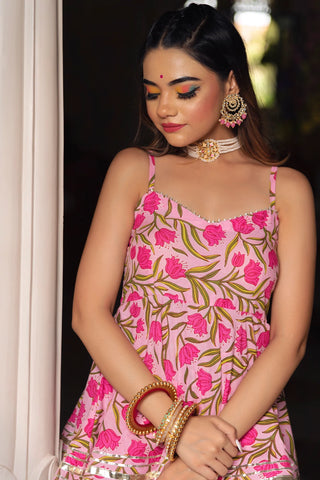 Cotton Pink Floral Print Sharara Set - Ria Fashions