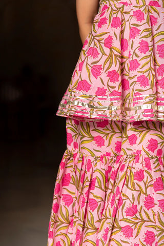 Cotton Pink Floral Print Sharara Set - Ria Fashions