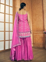 Pink Chinon Silk Embroidery & Printed Palazzo Suit Set with Chiffon Dupatta - Ria Fashions