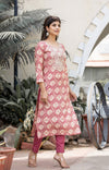 Pink Modal Silk Printed & Embroidered Suit Set with Dupatta