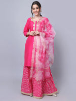Pink Cotton Silk Solid Kurti with Bandhani Print Palazzo and an Organza Dupatta