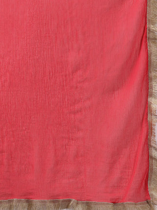 Pink Viscose Rayon Print Suit Set with Poly Chiffon Dupatta
