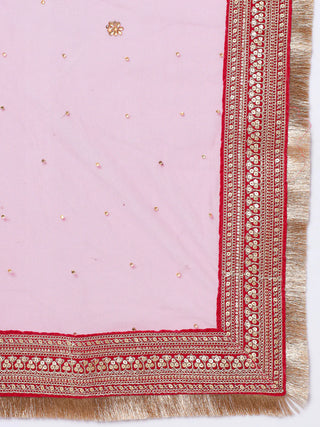 Pink Cotton Silk Embroidered Bridal wear Suit Set with Net Dupatta