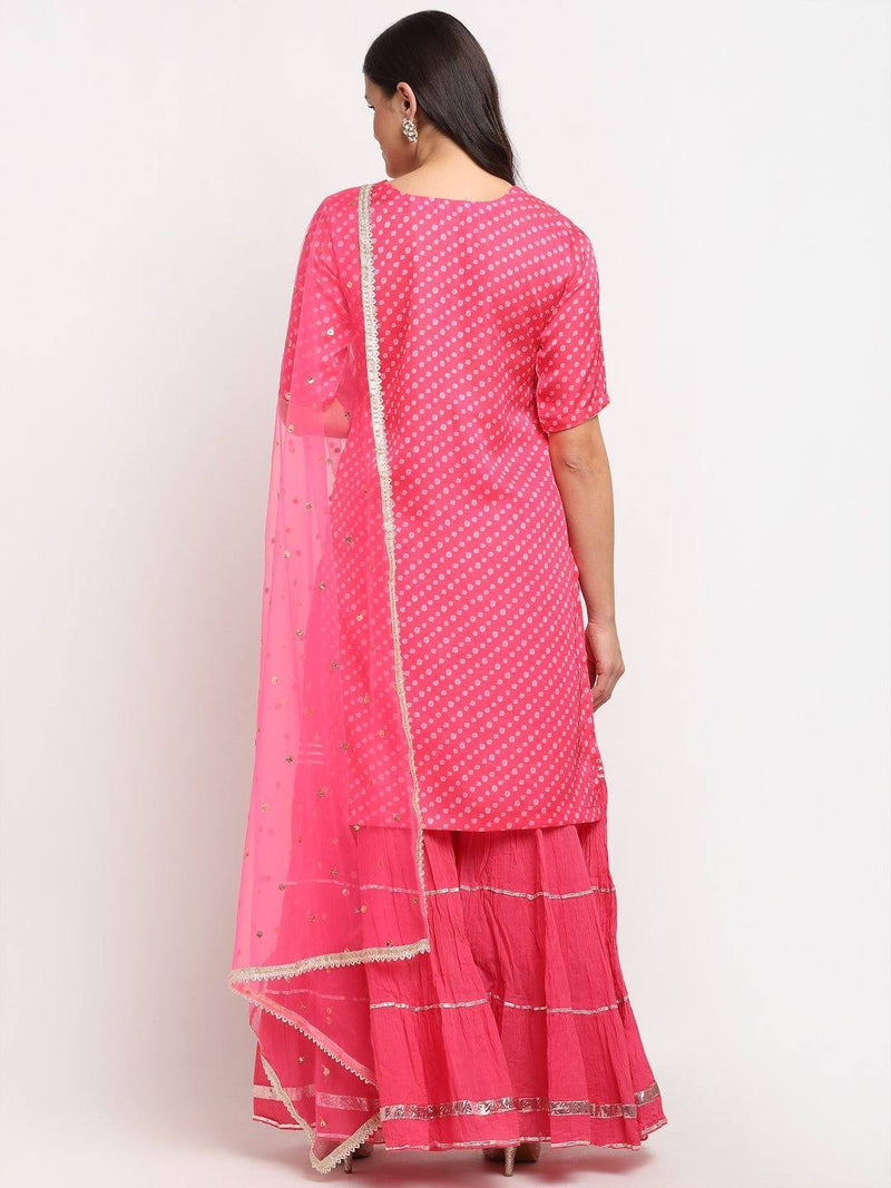 Pink Bandhani Sharara Suit Set with Dupatta - Ria Fashions