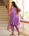 Cotton Purple Hand Brush Painted Anarkali Suit Set - Ria Fashions