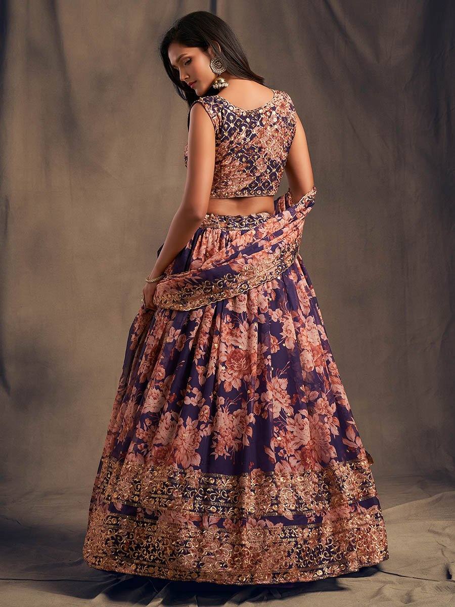 Purple Floral Embroidered Lehenga Set