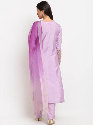 Purple Embroidered Suit Set with Dupatta - Ria Fashions