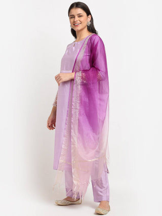 Purple Embroidered Suit Set with Dupatta - Ria Fashions