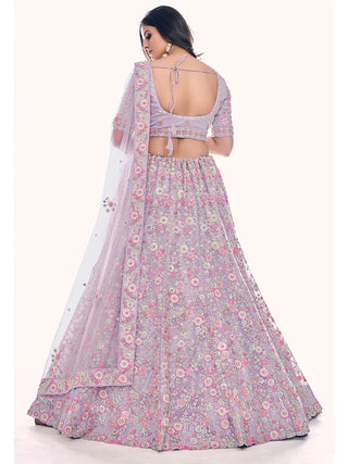 Purple Soft Net Floral Embroidered Designer Lehenga Choli Set with Soft Net Dupatta