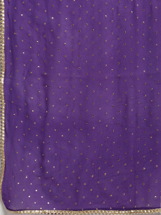 Purple Satin Georgette Bandhani Print Kurta Palazzo Set with Dupatta