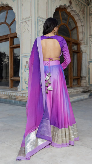 Solid Muslin Purple Lace Detailing Lehenga Set with Dupatta