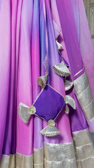 Solid Muslin Purple Lace Detailing Lehenga Set with Dupatta