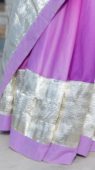 Solid Muslin Purple Lace Detailing Lehenga Set with Dupatta