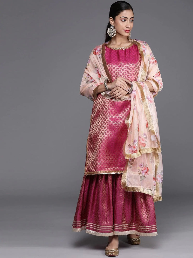 Purple Silk Blend Ethnic Motif Sequinned Detailing Sharara Set with Dupatta
