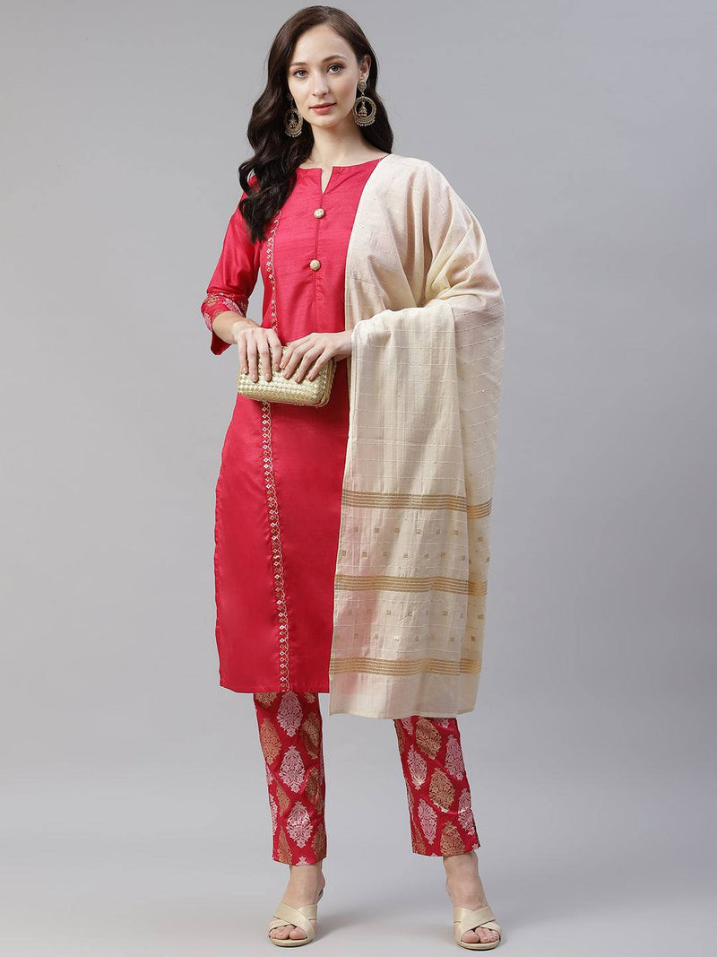 Pink Suit Set With Dupatta - Ria Fashions
