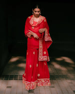 Georgette Red Sharara Suit Set - Ria Fashions