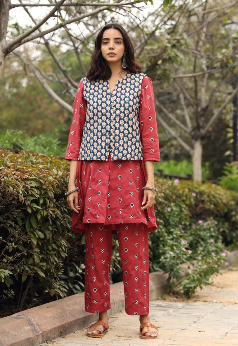 EMPRESS PITARA Salwar Suits and Sets  Buy EMPRESS PITARA Maroon Kantha  Cotton Jacket With Kurta And Palazzo Set of 3 Online  Nykaa Fashion