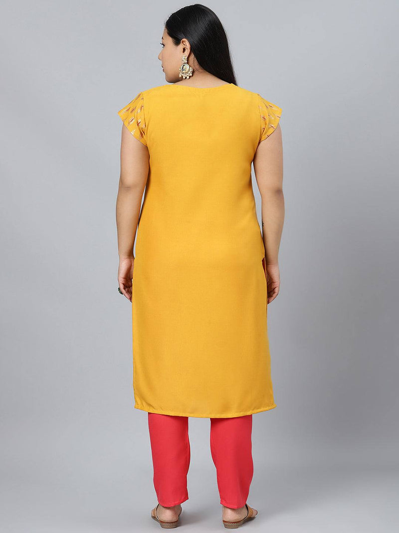 Rayon Yellow-Red Printed Kurta Palazzo Set - Ria Fashions