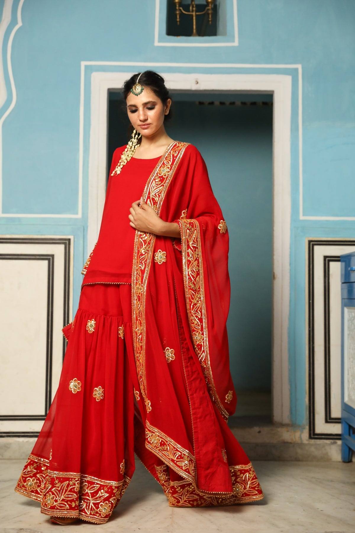 Buy Irresitibe Red Georgette Partywear Sharara-Style-Suit Online. –  Inddus.com