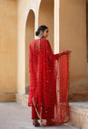 Red Georgette Bandhej Print Kurta Palazzo Set - Ria Fashions